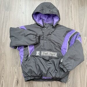 Vintage Northwestern University Hooded Starter Jacket 1/2 Zip NCAA Mens XXL **